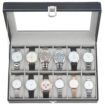 Men's Women's 12 Slots Watch Box PU Leather Watches Display Case Storage Box Holder