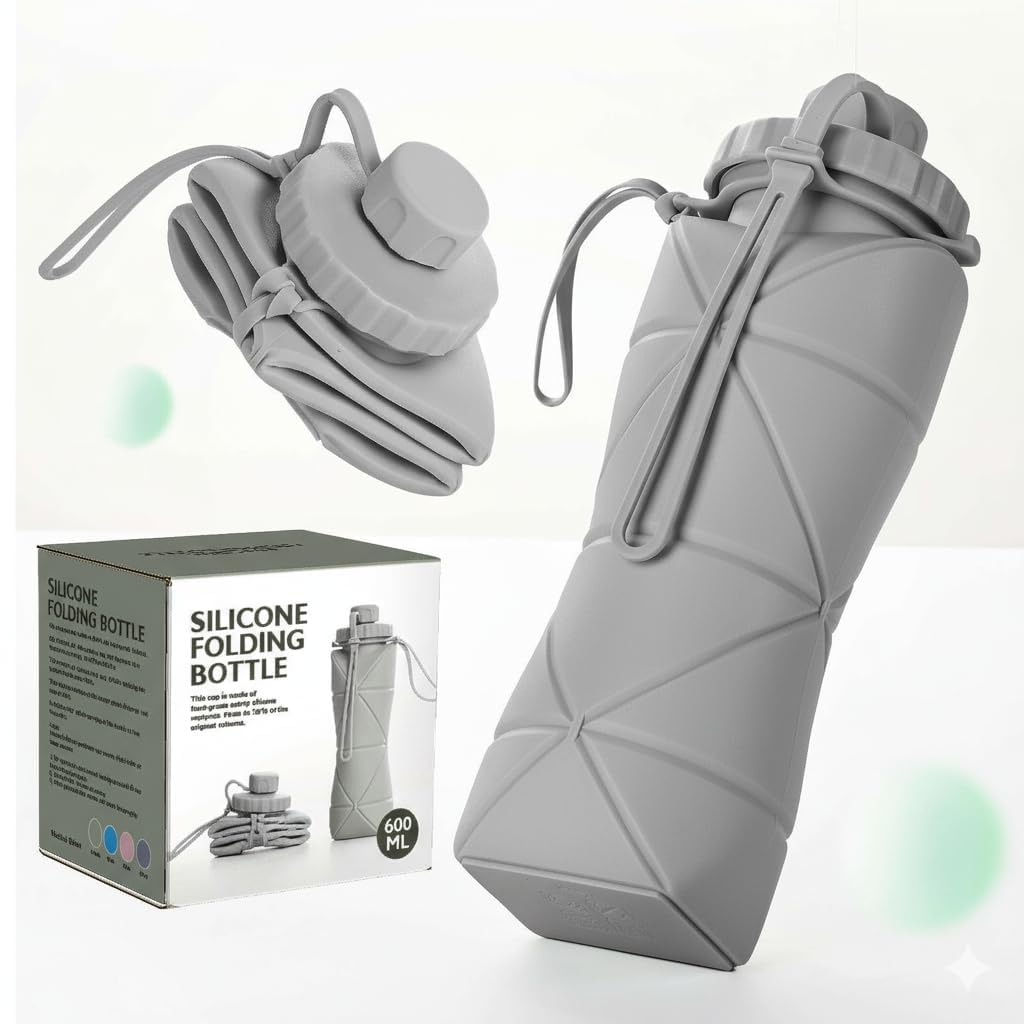 Foldable, Collapsible Silicone Water Bottle 600ml  BPA Free