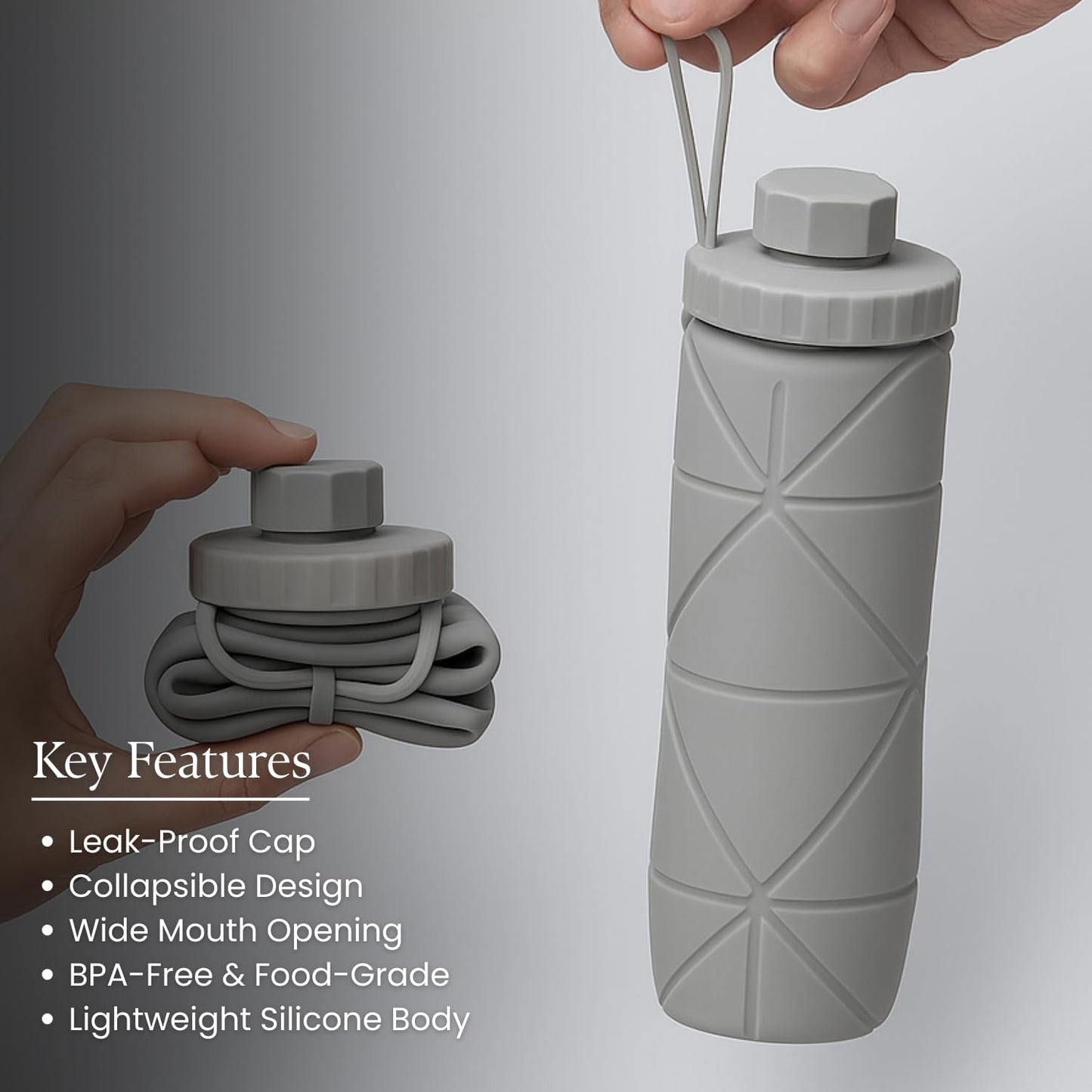 Foldable, Collapsible Silicone Water Bottle 600ml  BPA Free