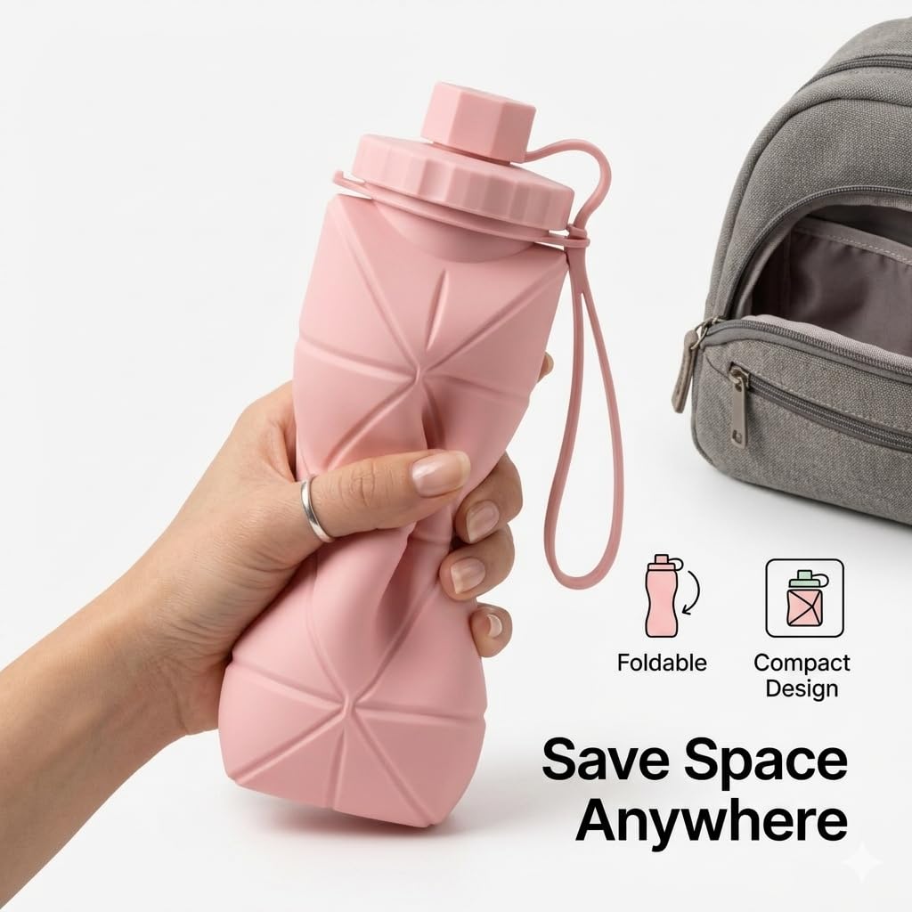 Foldable, Collapsible Silicone Water Bottle 600ml  BPA Free