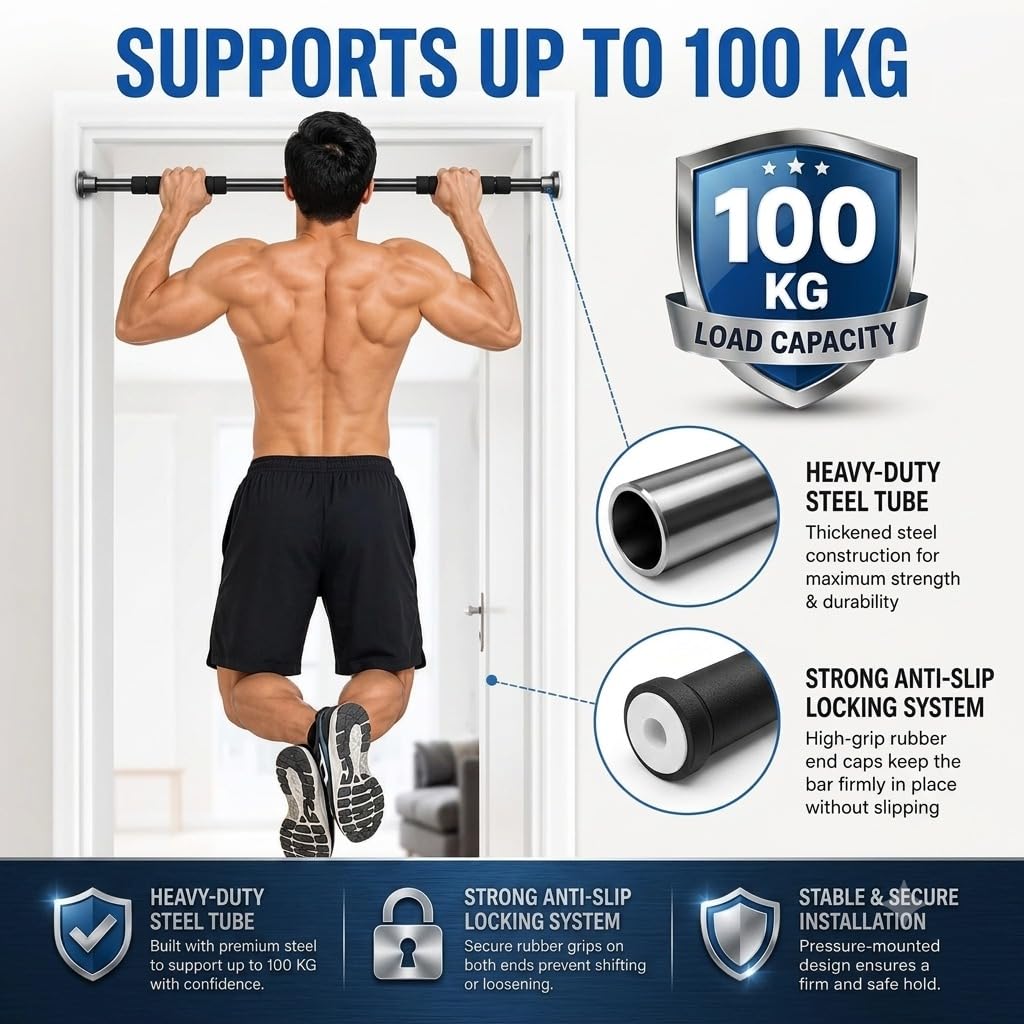 100 kg adjustable no screw pull up bar For Home (62-100cm) Kids & Adults