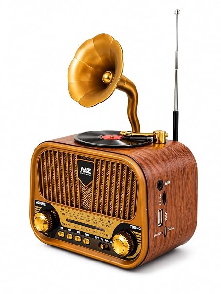 Vintage Gramophone Style Retro Radio Speaker, Wood Finish