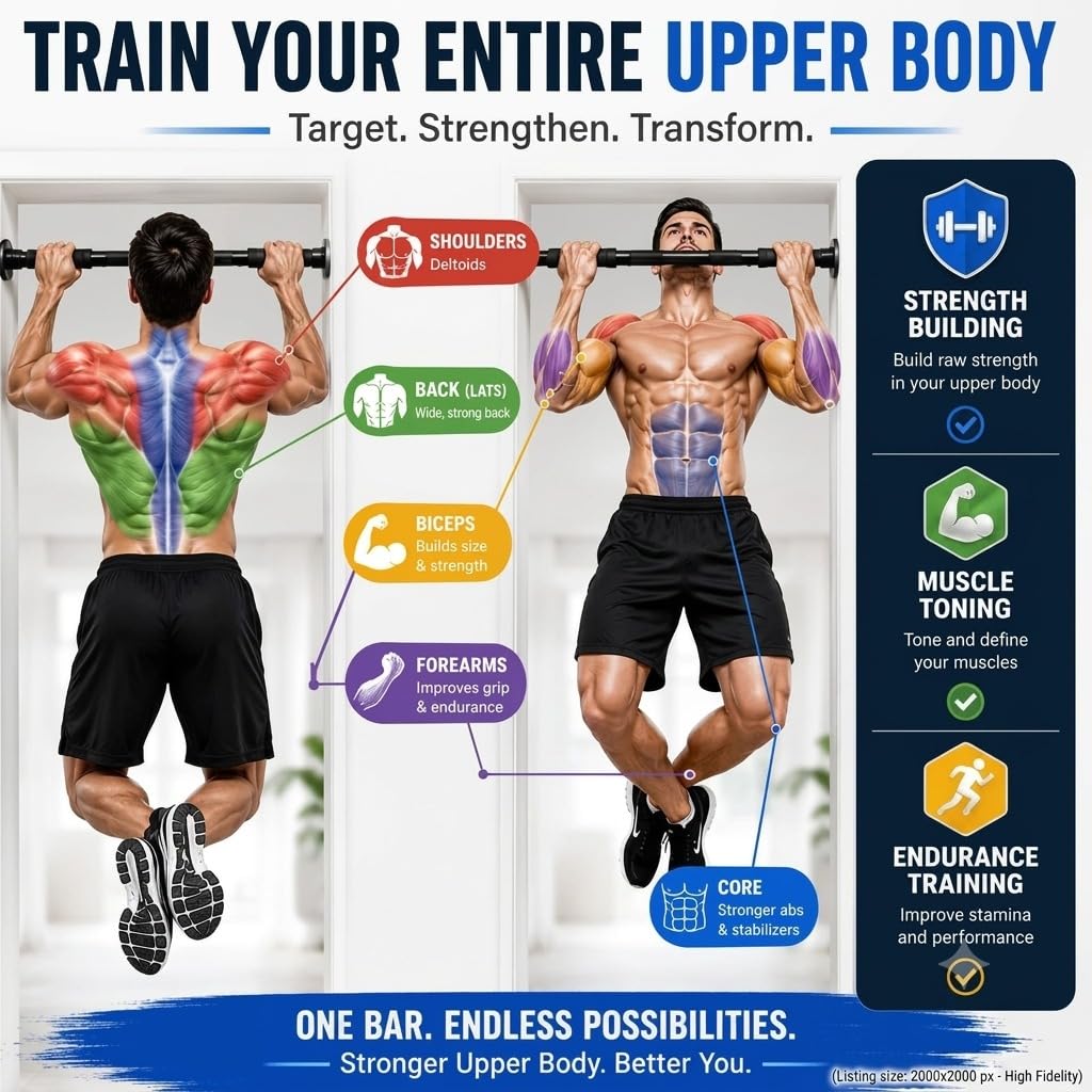 100 kg adjustable no screw pull up bar For Home (62-100cm) Kids & Adults