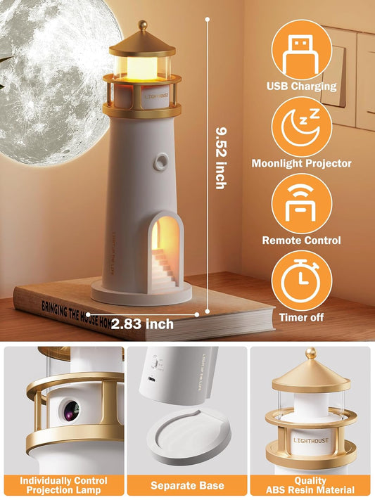 Moon Lamp Projector Night Light, Lighthouse Lamp
