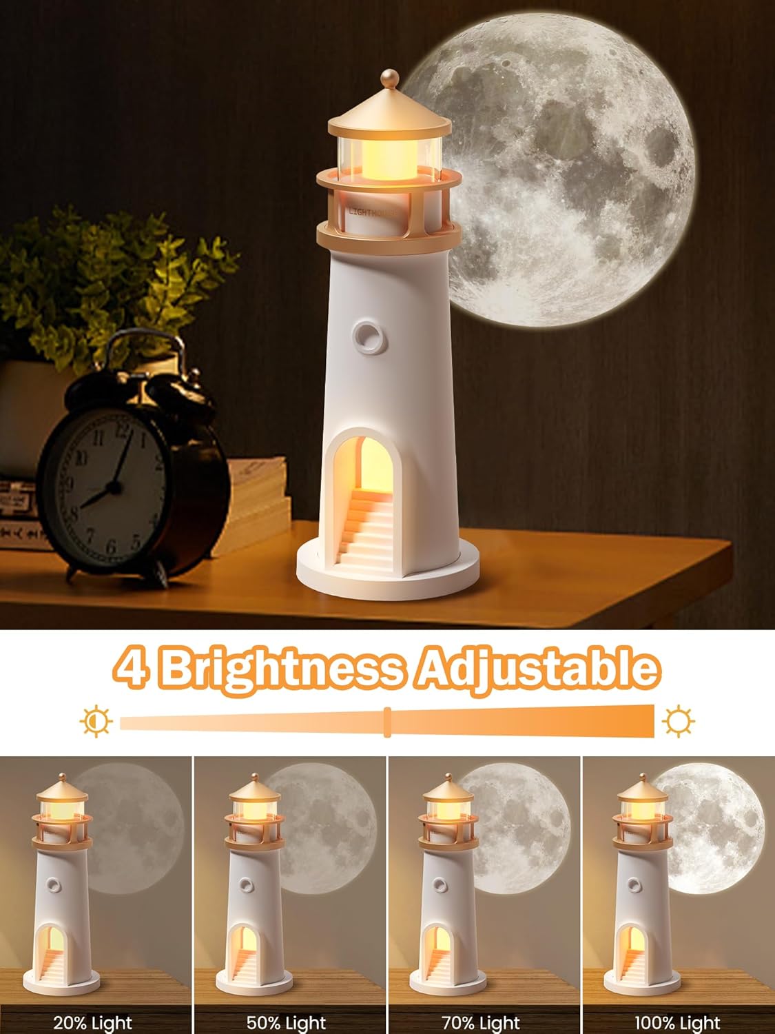 Moon Lamp Projector Night Light, Lighthouse Lamp