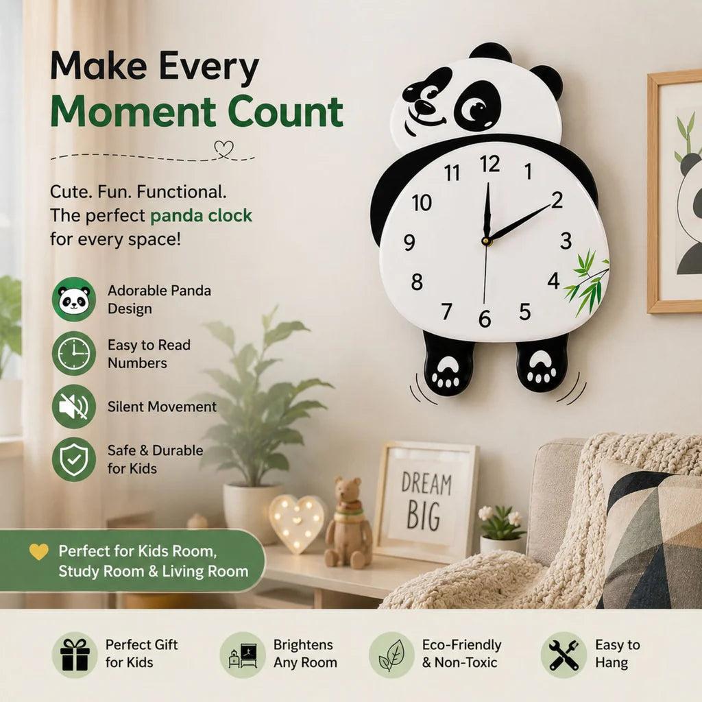 Cute Panda Pendulum Wall Clock