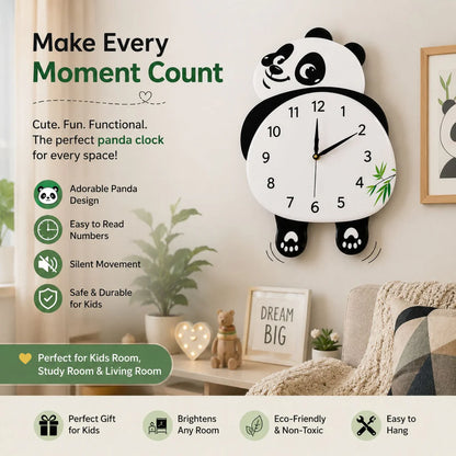 Cute Panda Pendulum Wall Clock
