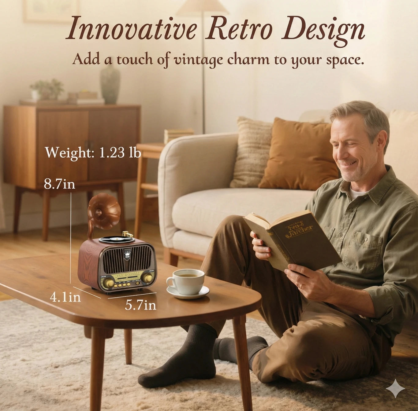 Vintage Gramophone Style Retro Radio Speaker, Wood Finish