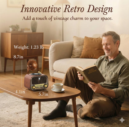 Vintage Gramophone Style Retro Radio Speaker, Wood Finish