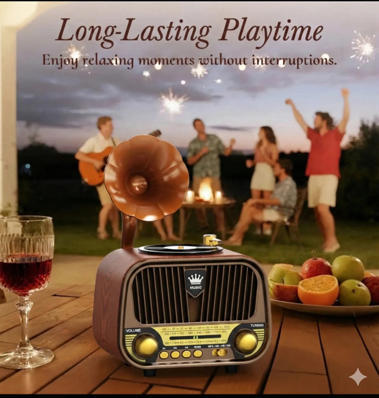 Vintage Gramophone Style Retro Radio Speaker, Wood Finish