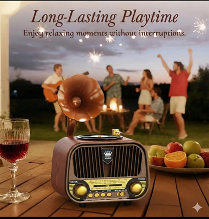 Vintage Gramophone Style Retro Radio Speaker, Wood Finish